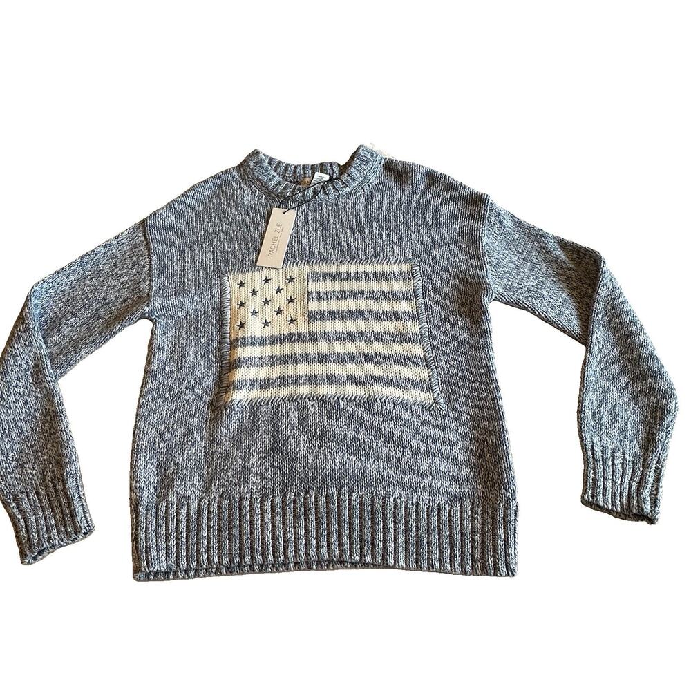 NWT Rachel Zoe Blue Marled American Flag Knit Sweater XS Coastal Americana